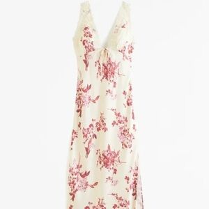 Abercrombie & Fitch Cream and Red Floral Midi Dress